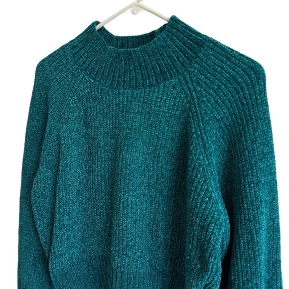 Lulus Seasonally Sweet Teal Green Chenille Mock Neck Sweater, Size XS - Picture 6 of 9